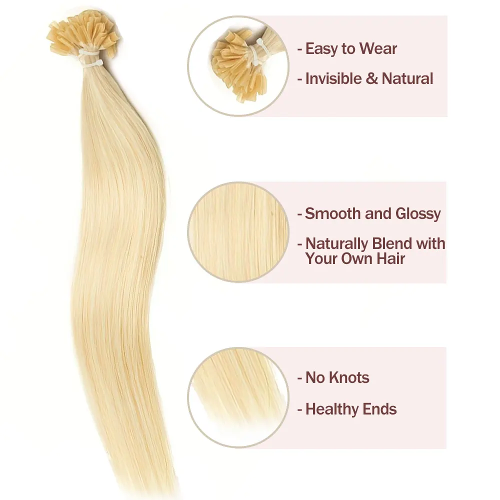 وصلات شعر على شكل حرف U P18/613 # 60 البلاتين شقراء مسمار الشعر 100% ريمي الشعر البشري قبل المستعبدين الكيراتين كبسولة وصلات شعر 50 جرام