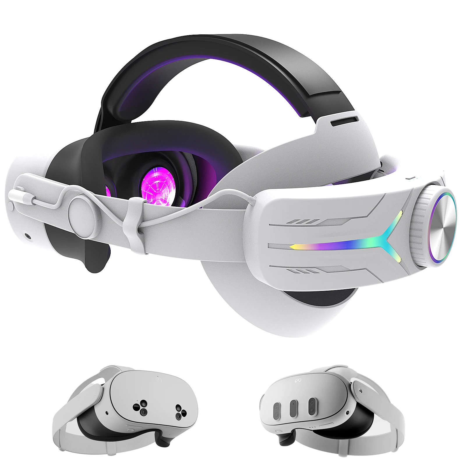 

Upgraded RGB Lighted Head Strap with Battery for Meta Quest 3 and Ques3s Accessories, Quick Charge for Extended Playtime, to Re