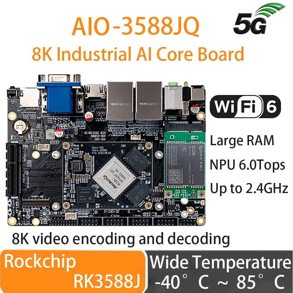 

AIO-3588JQ Industrial Main Board RK3588J 8K AI Core Board Frequency 2.4GHz 8nm GPU NPU 6.0Tops Computing Power Large RAM 5G