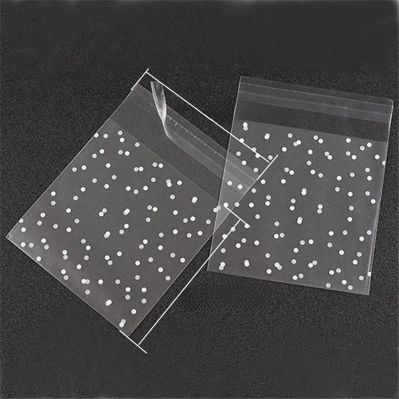 100 SZTUK Plastikowa przezroczysta torba celofanowa Polka Dot Candy Cookie Gift Bag DIY Samoprzylepne torby na cukierki na imprezę — zdjęcie 2