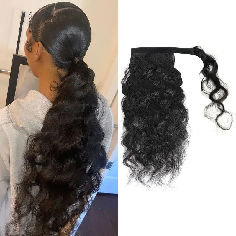 Ponytail Humans hair Body Wave Wrap Around Pony Tail Clip In Hair Extensions Drawstring Brazilian HairPiece For Black Women