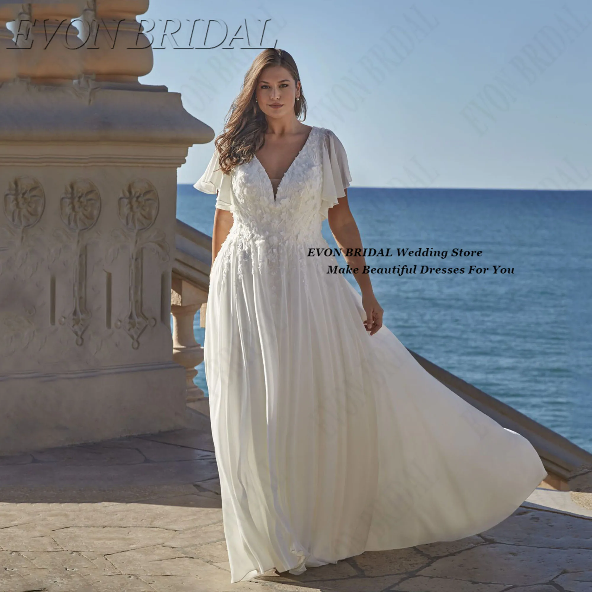 

Batwing Sleeve Bride Dress Plus Sizes Lace up Wedding Brides Dresses Civil Appliques Bridal Party Gown EVON BRIDAL Customized