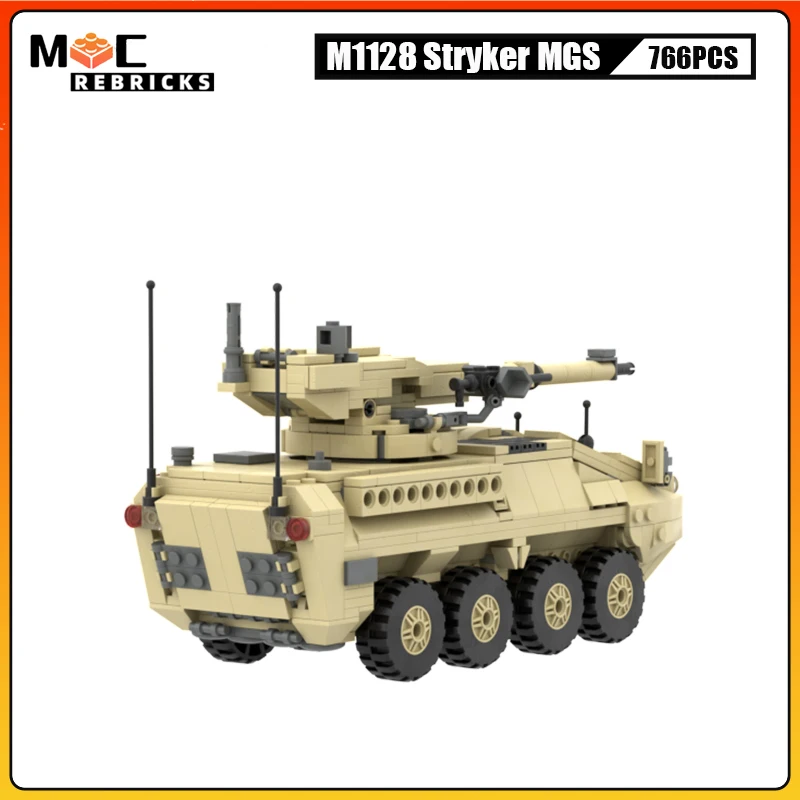 WW II MOC Bricks US M1128 Stryker Mobile Gun System Vehicle Block Build Parts Model Military Car Brick Toys Children Gifts