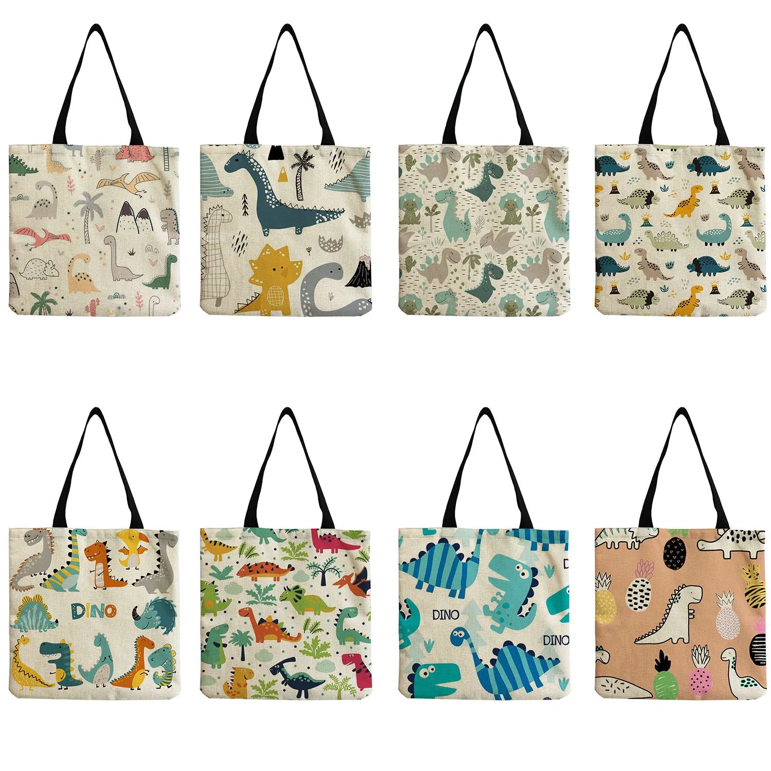 Bolso de hombro con estampado de dinosaurio y Animal de dibujos animados para mujer, bolsa de compras portátil de alta capacidad, a la moda, 2022