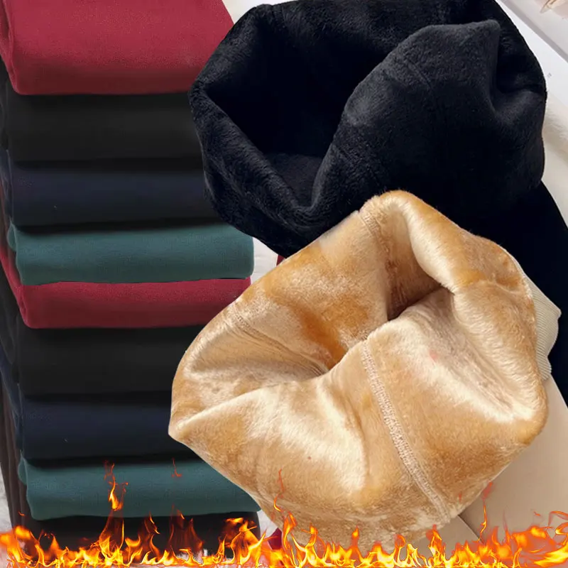 Grube, ciepłe legginsy damskie na jesień i zimę, z wysokim stanem, ocieplane aksamitem.