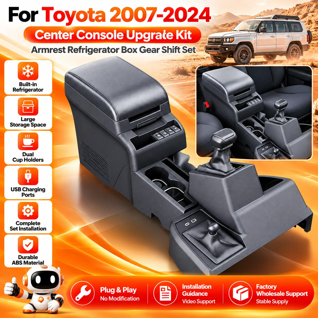 Car Interior Center Console Upgrade Set For Toyota 2007-2024 Armrest Refrigerator Box Gear Shift Trim Accessories