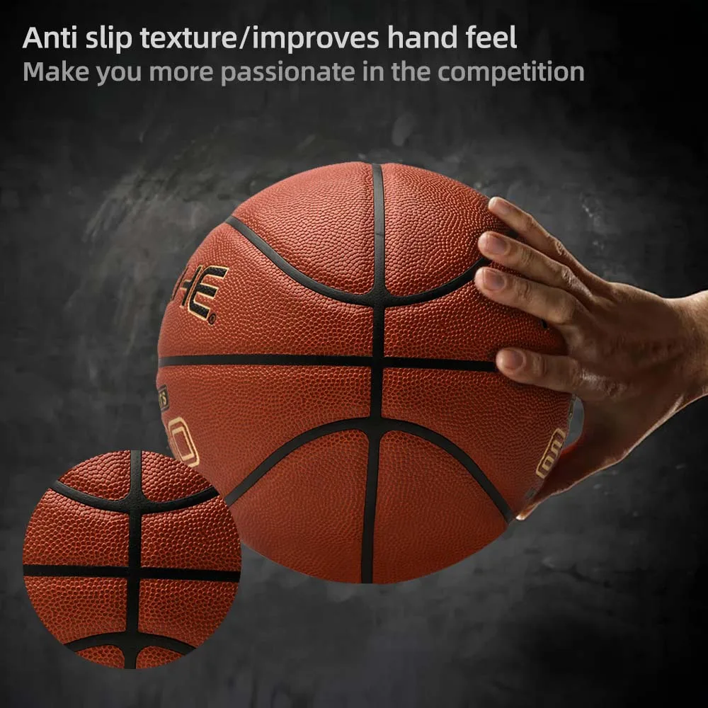 PSYCHE Basketball Officiel Taille 7 - Cuir PU souple au toucher durable, antidérapant Idéal pour les jeux et l'entraînement quotidien
