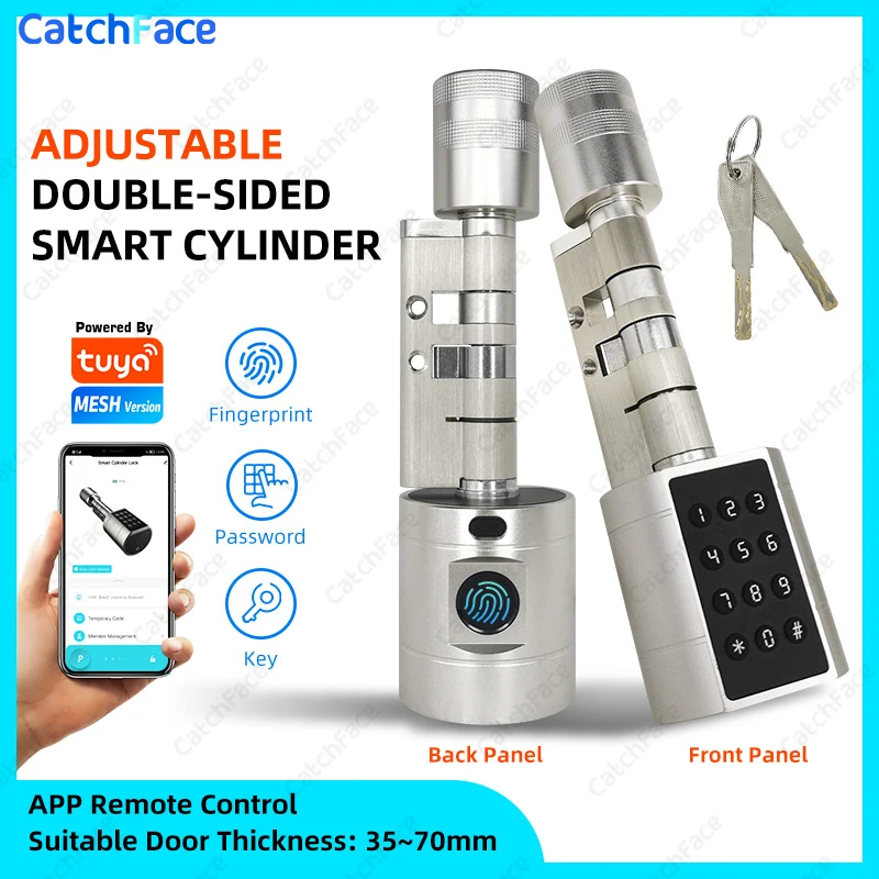New Adjustable Replacement Tuya APP Fingerprint Cylinder Electronic Smart Door Lock Digital Keypad Code Keyless
