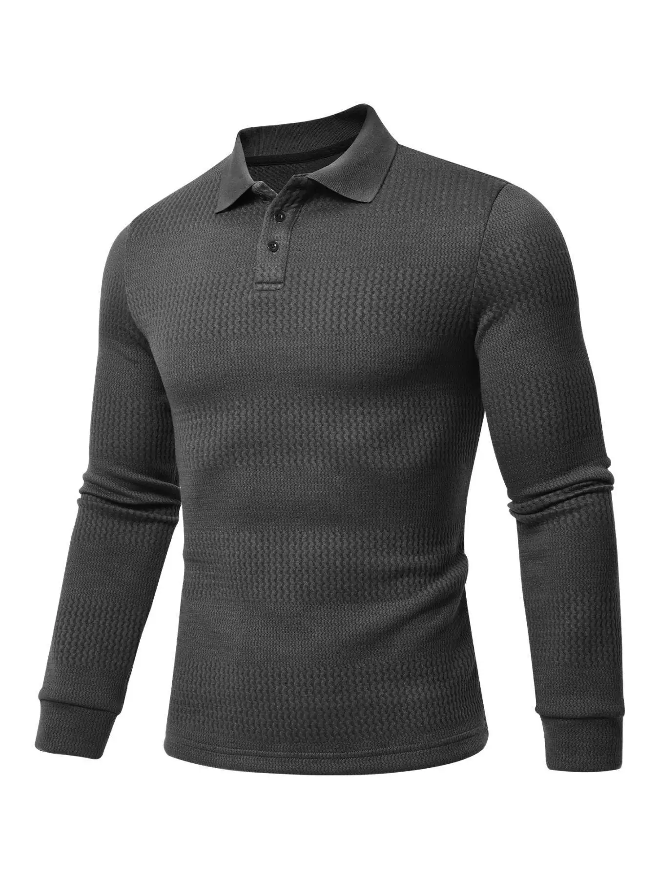 Polo da uomo in maglia maglione a maniche lunghe maglione polo casual con colletto strutturato waffle