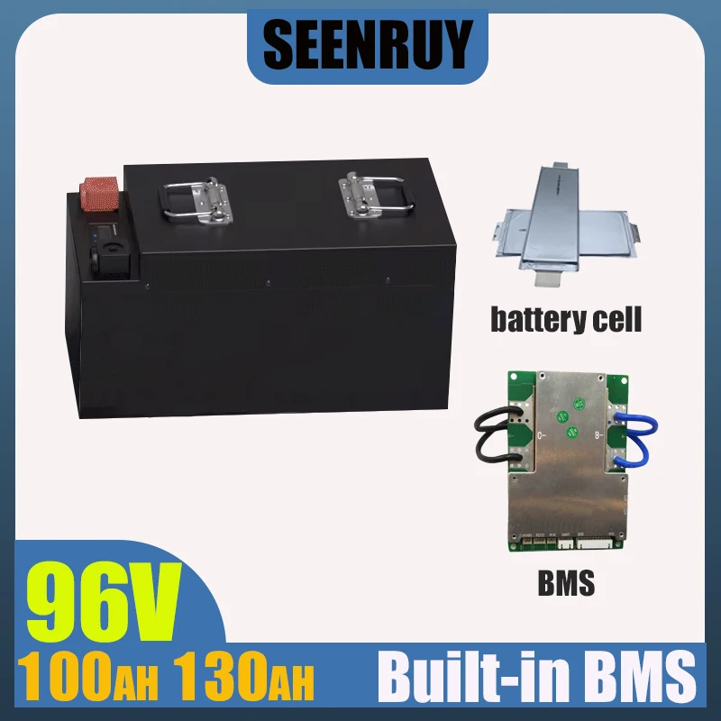 96V 100AH 130AH Rechargeable Lithium Battery with BMS 100A 150A for Forklift RV Sightseeing Vehicle  Golf Cart  Food Truck