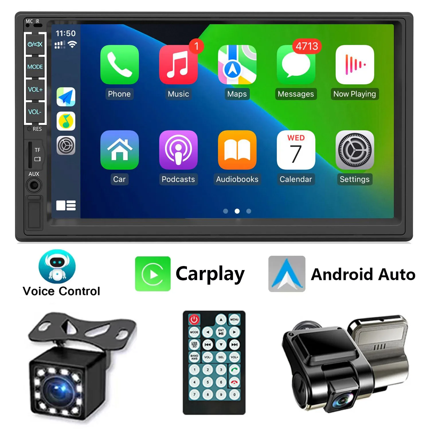 

Leadfan 7" HD Touchscreen Car Stereo 2 Din CarPlay Android Auto Car Video Player with Dash Cam & Backup Camera Bluetooth USB TF