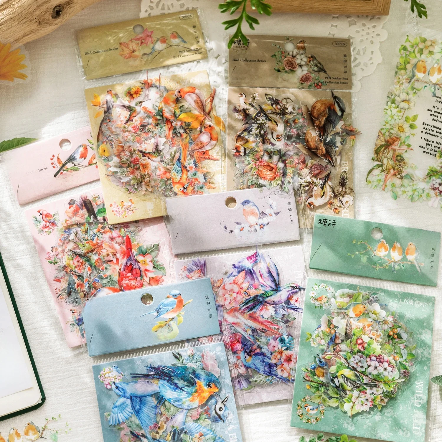30 Stück/Beutel Vogel-Sammlungsserie PET-Material Aufkleber DIY Scrapbooking Deko Junk Journal Zubehör Sticker Schreibwaren