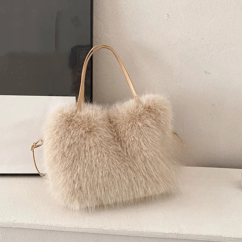 Torba z sztucznego futra damska wiadro pluszowe luksusowe wzornictwo torebki damskie miękkie zimowe torby na ramię typu crossbody Bolsa Feminina — zdjęcie 2