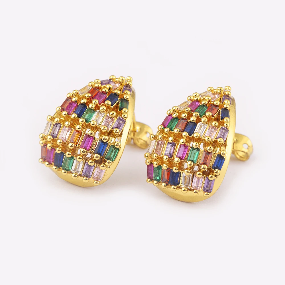 Nidin Classic New Design Waterdrop Shape Pave White/Colorful Zircon Stud Earrings For Women Light Luxury Ear Jewelry Accessories