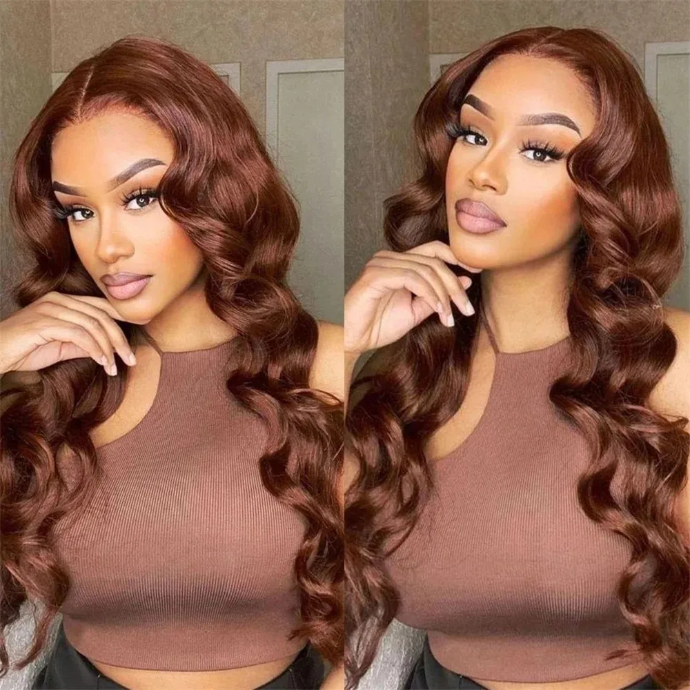 30 34 Inch Body Wave Chocolate Brown Remy Wig 13x4 HD Transparent Lace Frontal Human Hair Wigs Preplucked Brazilian For Women