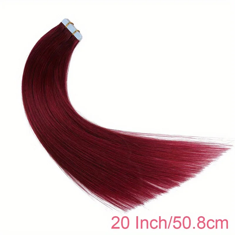 Alimice Hair Extensions 99J Tape In Straight Human Hair Extensions Invisible Tape In Hair Extensions 50g