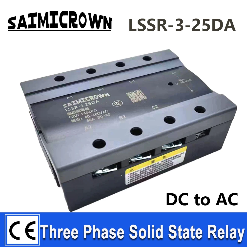 

25A Solid State Relay 3 Phase 3-32VDC Input 40-480VAC Output SSR-25DA 60DA 80DA 120DA Solid State Relay