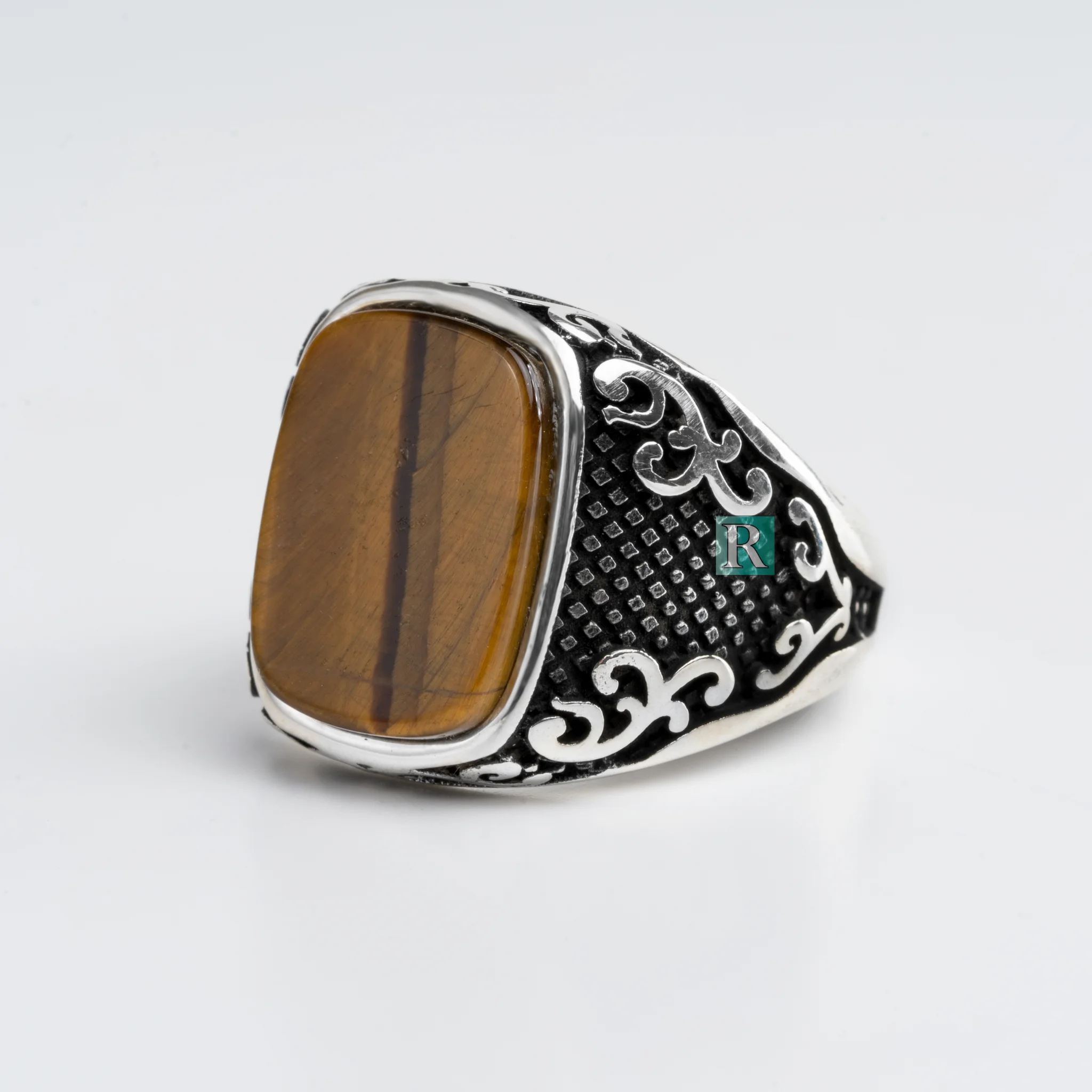 925 Sterling Silver Ring for Men Brown Tiger Eye Stone and Black Onyx Stone Stylish Design High Quality Fine Jewelry Gifts