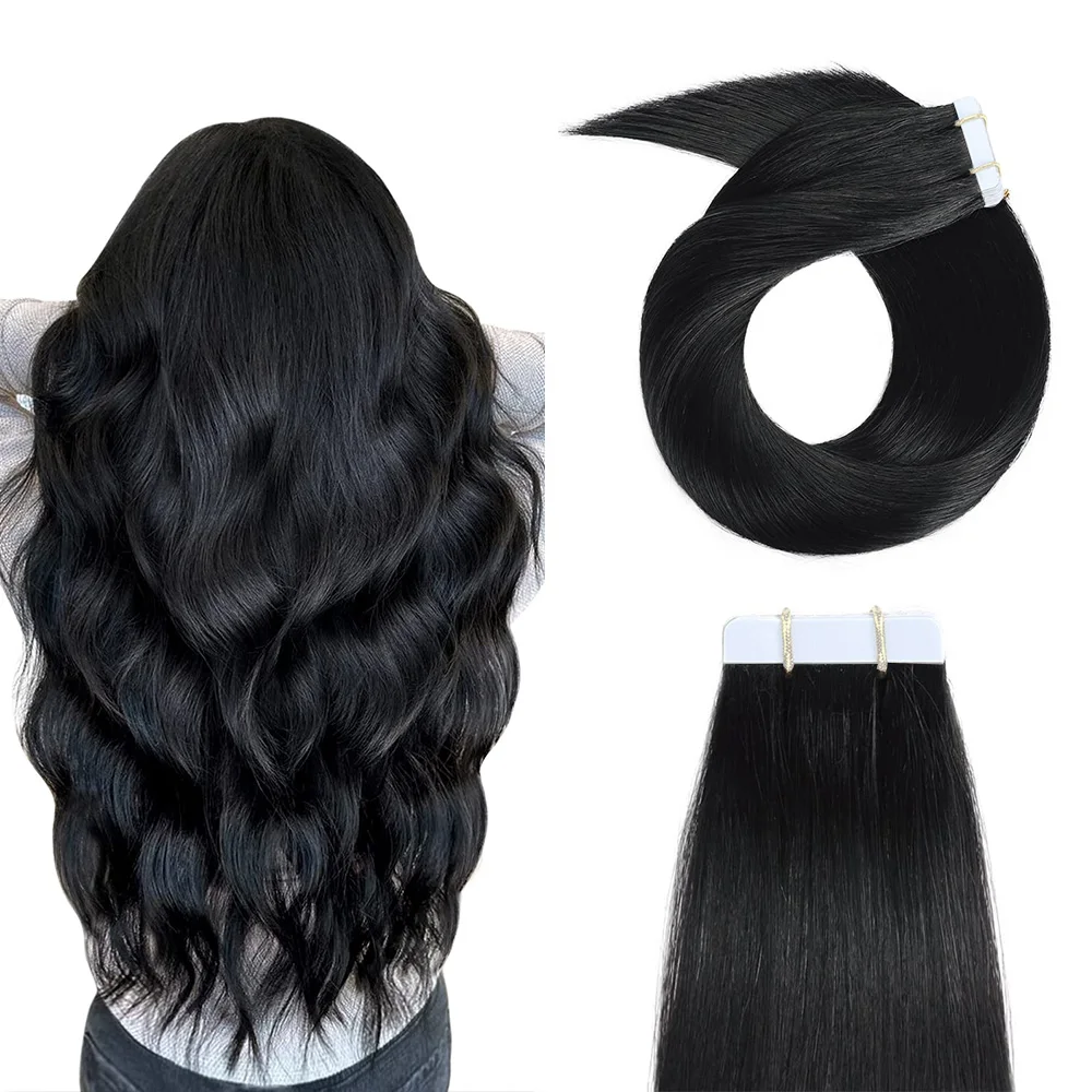 Fita em extensões de cabelo cabelo humano fita de cabelo humano real em extensões em linha reta natural preto 100% virgem sem costura cabelo humano