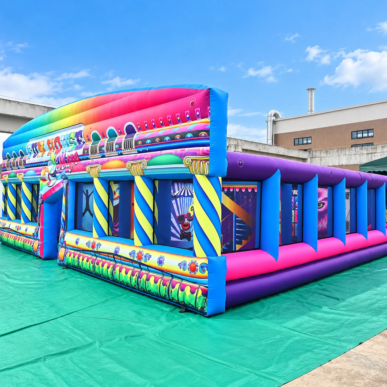New Design 9x9m 30x30FT Colorful Carnival Inflatable Funhouse Maze Open Top Labyrinth Maze Game with Blower for Outdoor Events