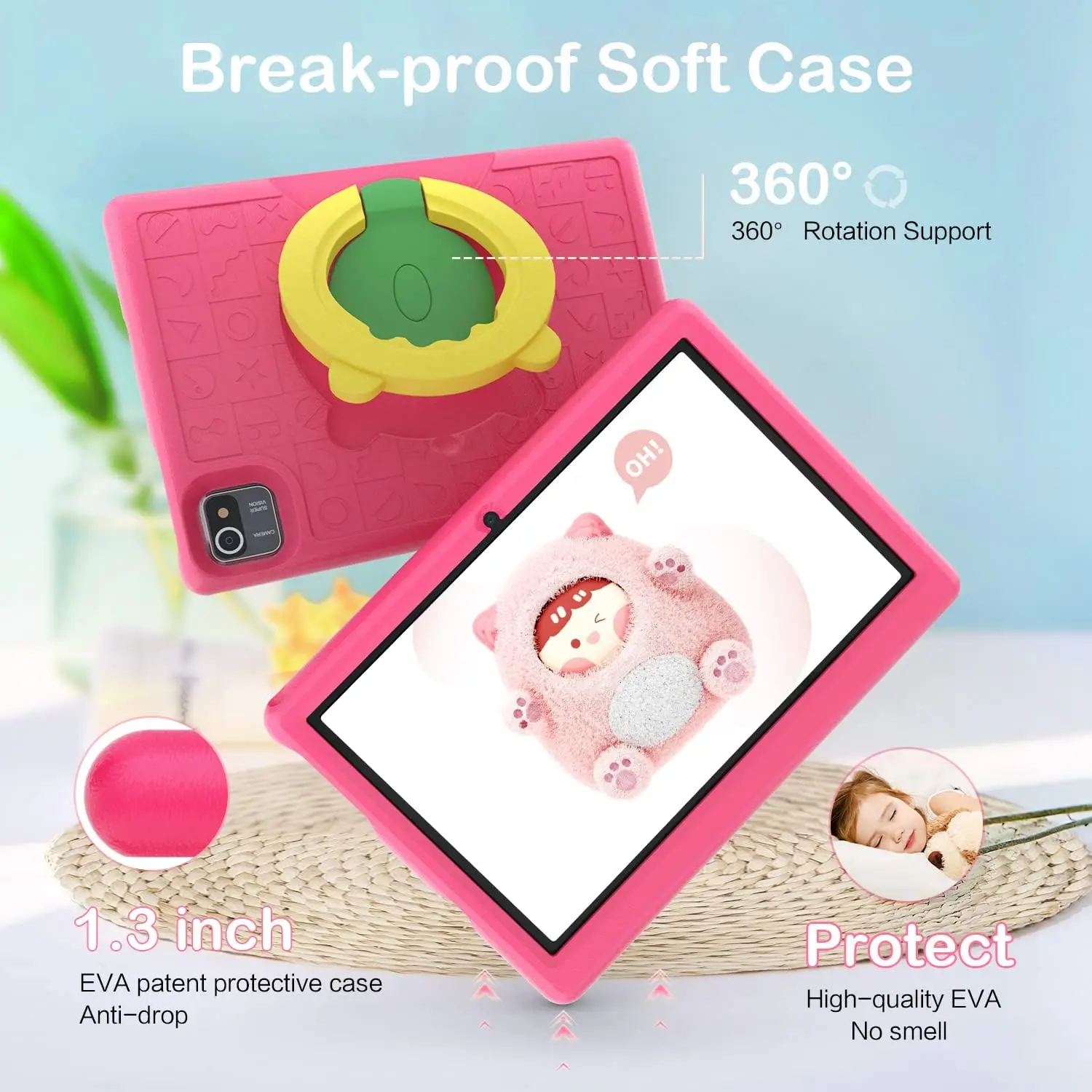 Tablet per bambini da 10,1 pollici Android 13 6 GB RAM 64 GB ROM 1 TB Espandi batteria da 5000 mAh Doppia fotocamera per bambini dai 3 ai 12 anni Controllo parentale