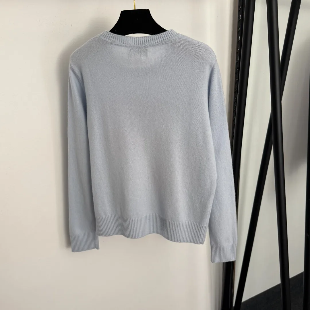 

25 autumn/winter new round neck embroidered pullover long sleeved cashmere knitted sweater for women's trendy fashion pullover
