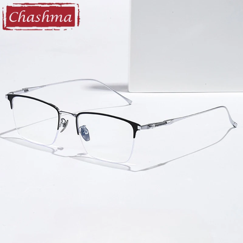 

Chashma Prescription Glasses Men Titanium Light Half Rim Women Eyeglasses Frames Eyewear for Myopia Blue Ray Block Recipe Lenses