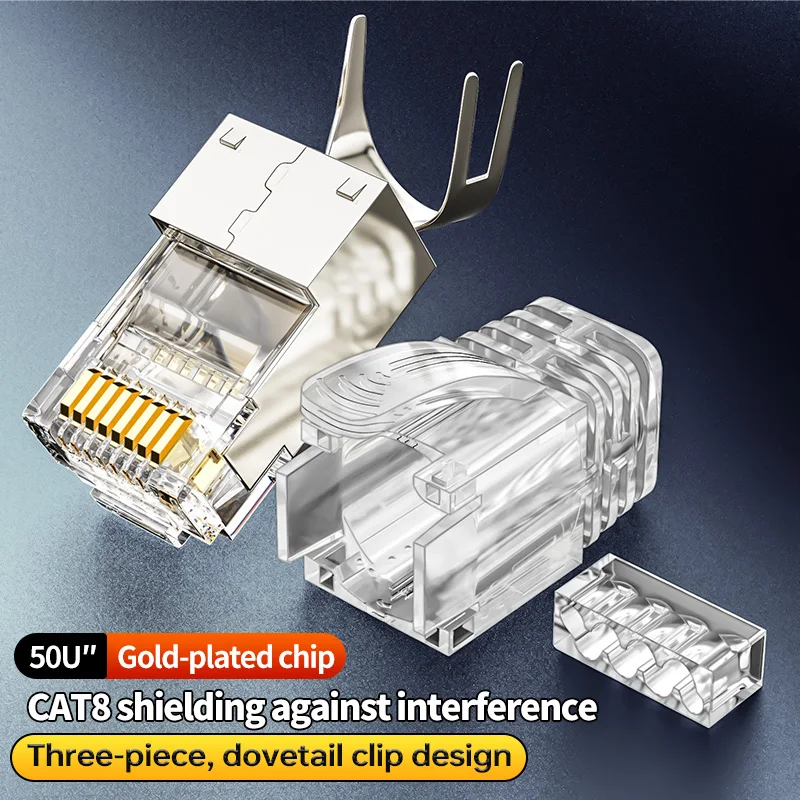 

CNCOB CAT8 CAT7 CAT6A RJ45 Connector 50U RJ 45 Ethernet Cable Plug Network SFTP FTP Shielded 1.6mm Hole