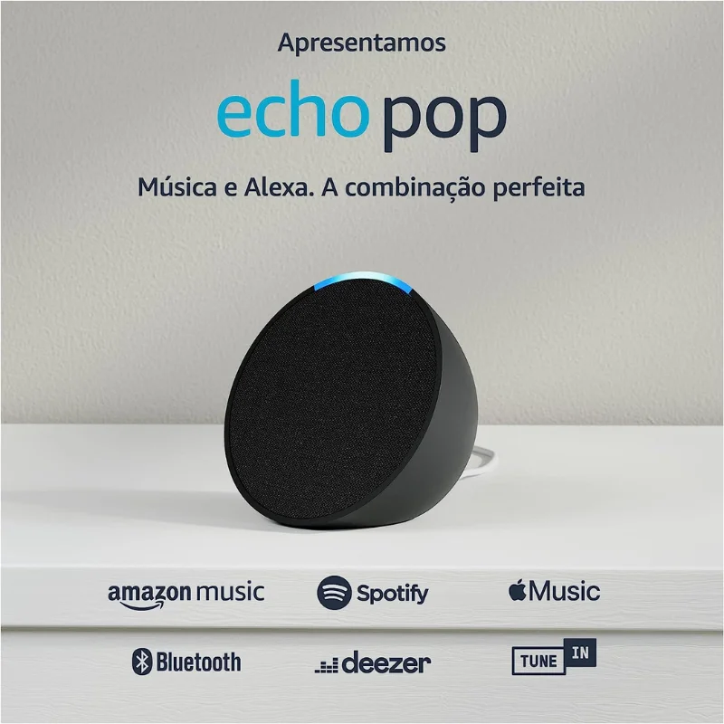 Echo Pop Smart Speaker Compacto com som envolvente e Alexa lançamento Musica - Envio Rápido para todo o Brasil