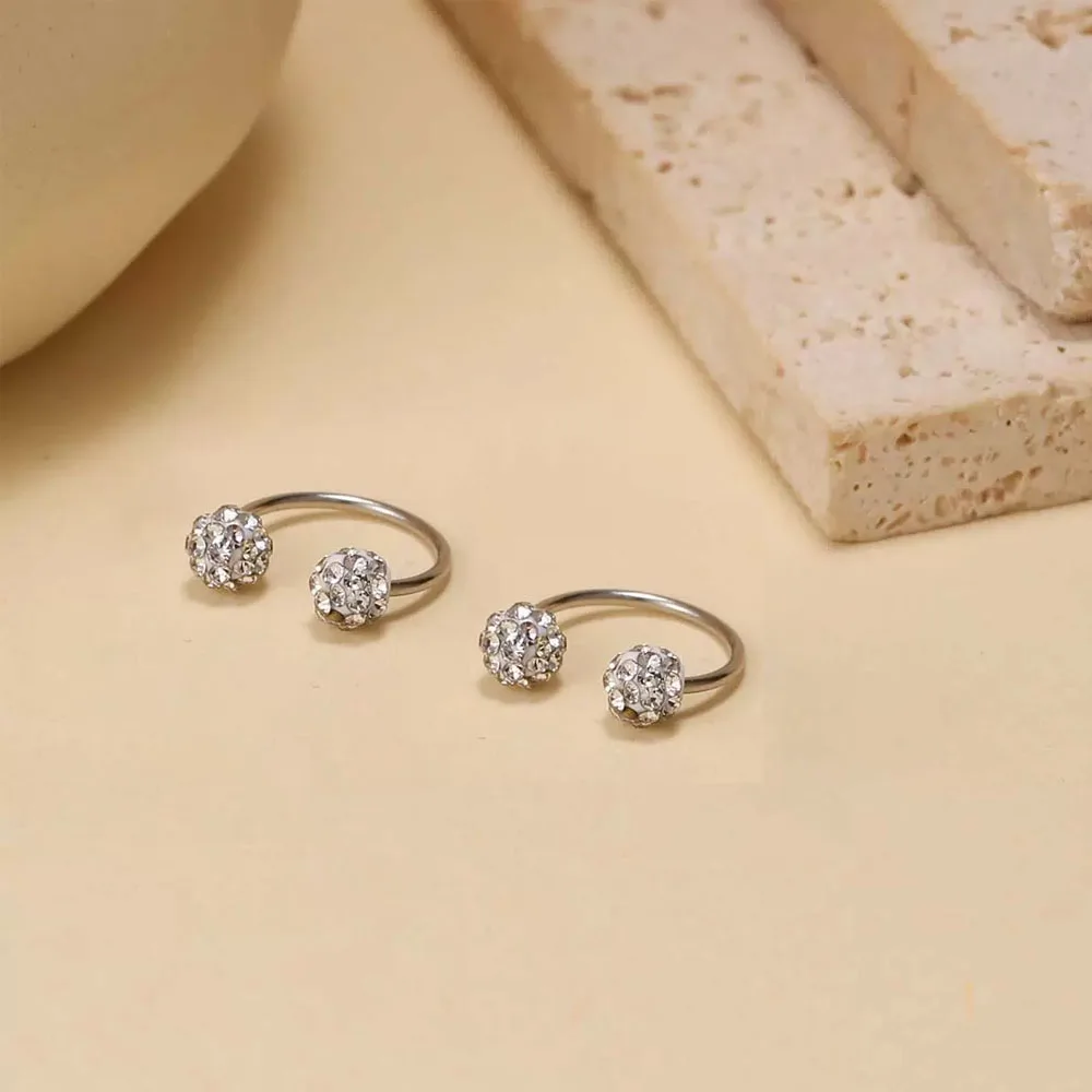 3Pcs Sparkling Soft Ceramic Horseshoe Ball Stackable Hoop Earrings