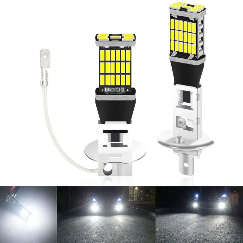 Ampoules antibrouillard LED super lumineuses pour voiture, lampe automatique DRL, lentille d'ampoule, H1, H3, 4014 puces, lampes 45SMD, 12V, conduite, 2 pièces
