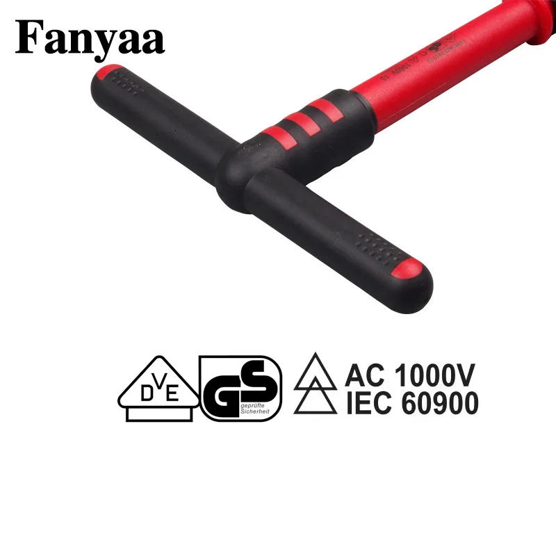 Fanyaa Extended Rod Insulated T-Handle Key Spanner 3/8, 1/2 Inch Socket Screw Driver Wrench Live Working Up To 1000V AC,1500V DC