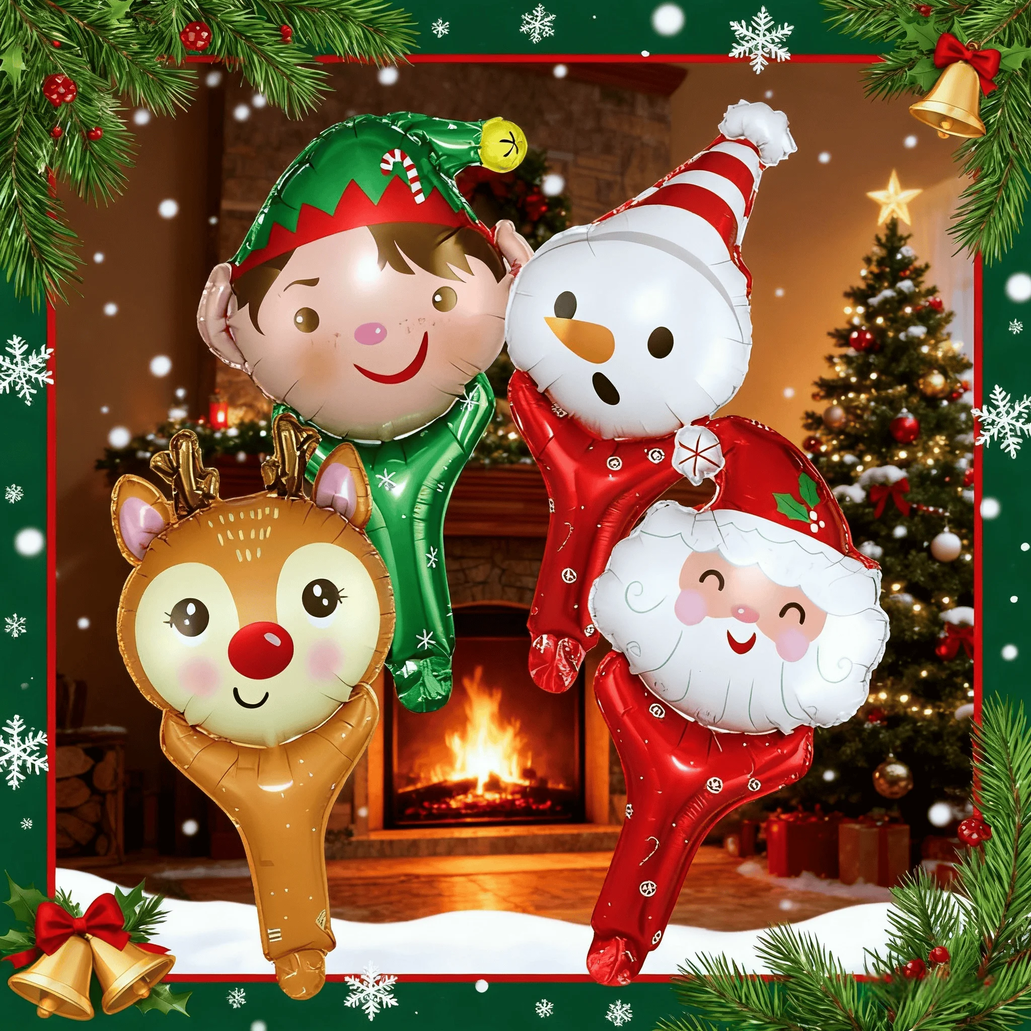 

Happy Christmas Balloon Stick Snowman Reindeer Santa Claus Foil Inflatable Balloons for Christmas party and New Year Decoration