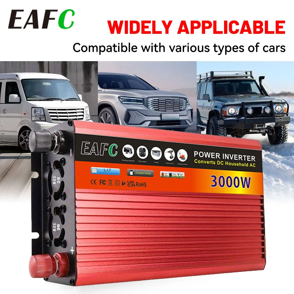 EAFC Car Inverter DC 12V a AC 220V-240V 3000W Power Bank portatile Convertitore universale multifunzionale con presa universale