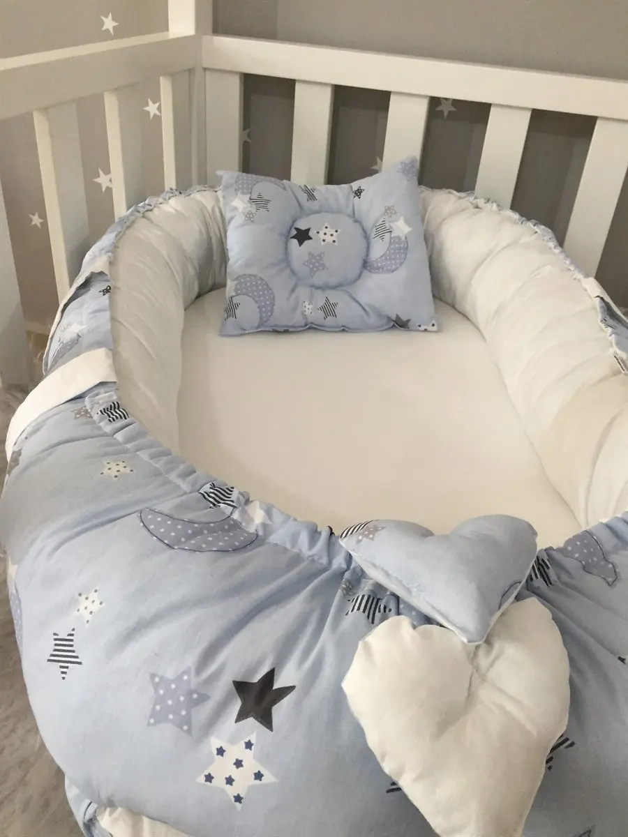 Handmade Blue Star-Crescent Patterned Luxury Design Orthopedic Babynest