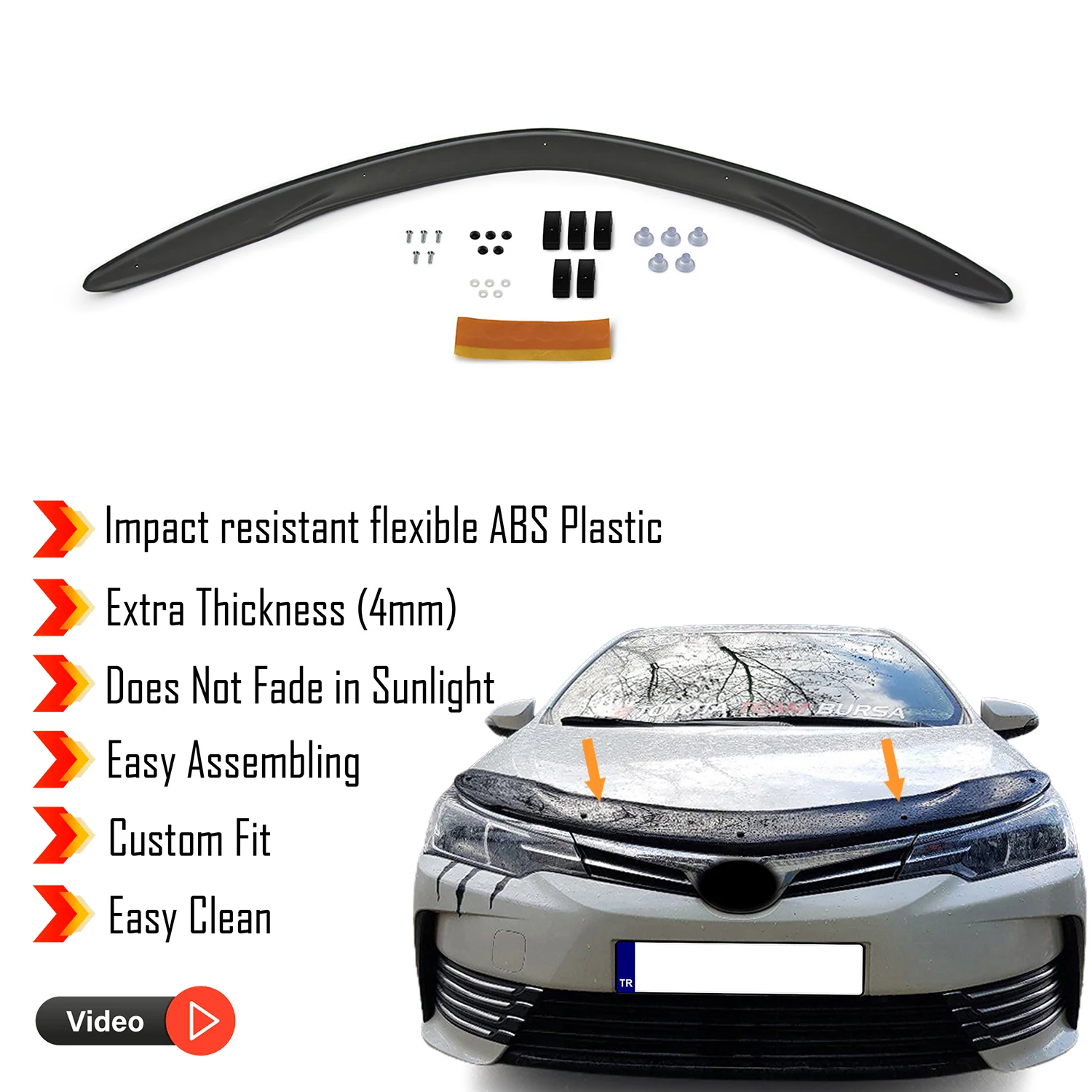 Hood Deflector Guard for Toyota Corolla (2013-2018) - (SD) Bug Shield Bonnet Protector / 4 mm thickness material