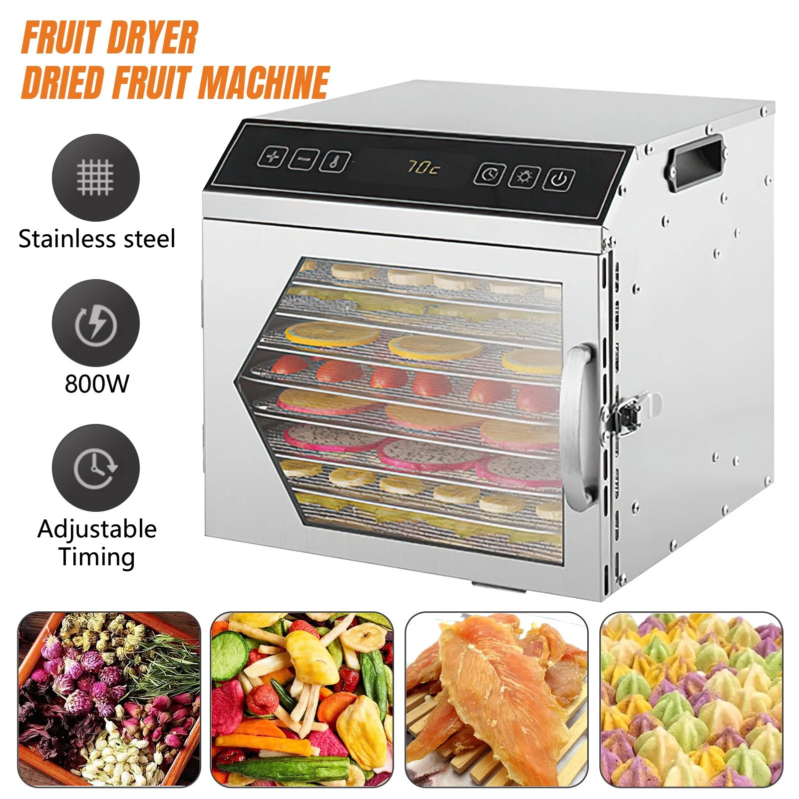 Deshidratador de Alimentos Inteligente para Uso Doméstico y Comercial - Seca Frutas, Verduras, Prepara Bocadillos para Mascotas, Hierbas |   Máquina Secadora de Alimentos Eléctrica