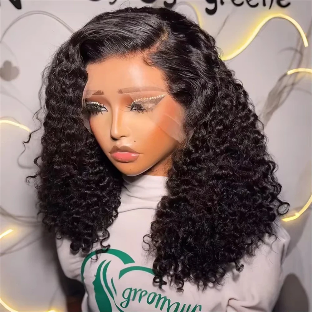 

210% Плотность 13x4 HD Парики фронтальной части шнурка Глубокая волна Парик фронта шнурка человеческих волос Короткий боб 4x4 Парики с закрытием шнурка Парик из кудрявых человеческих волос