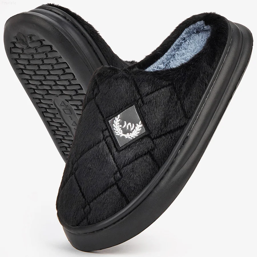 Chinelos de casa masculinos peludos xadrez aconchegante eva memória espuma leve sapatos casuais