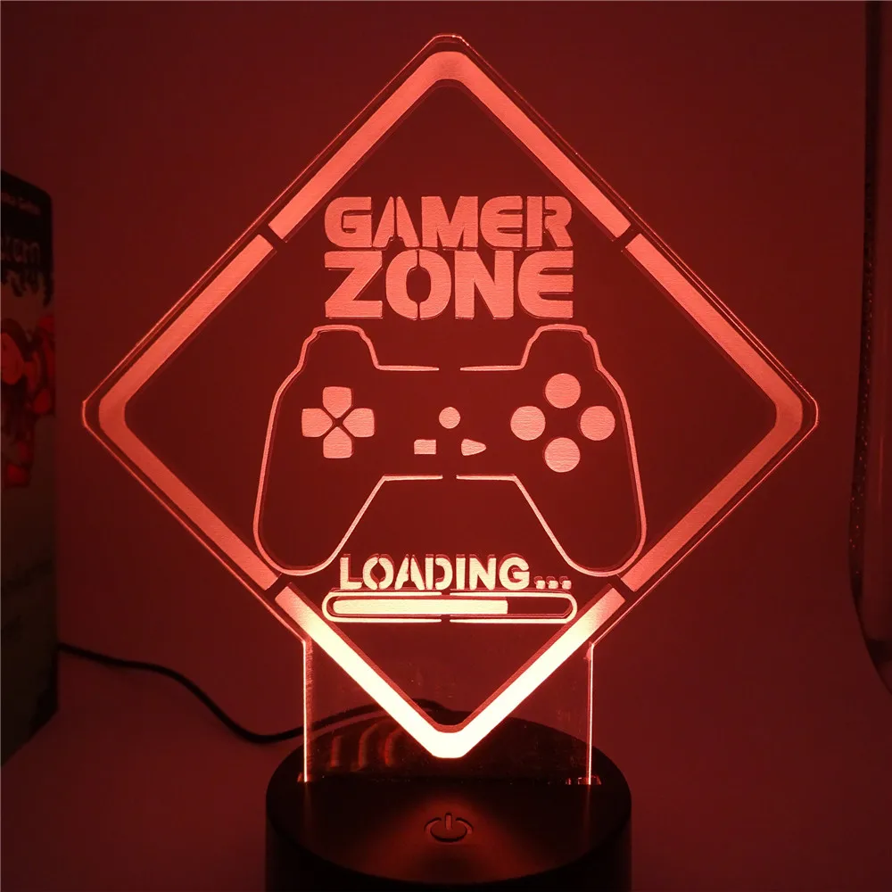 LED USB Night Light GAMER ZONE Gamepad 3D RGB Neon Lamp for Game Room Computer Table Desk Setup Kids Child Bedside Decor