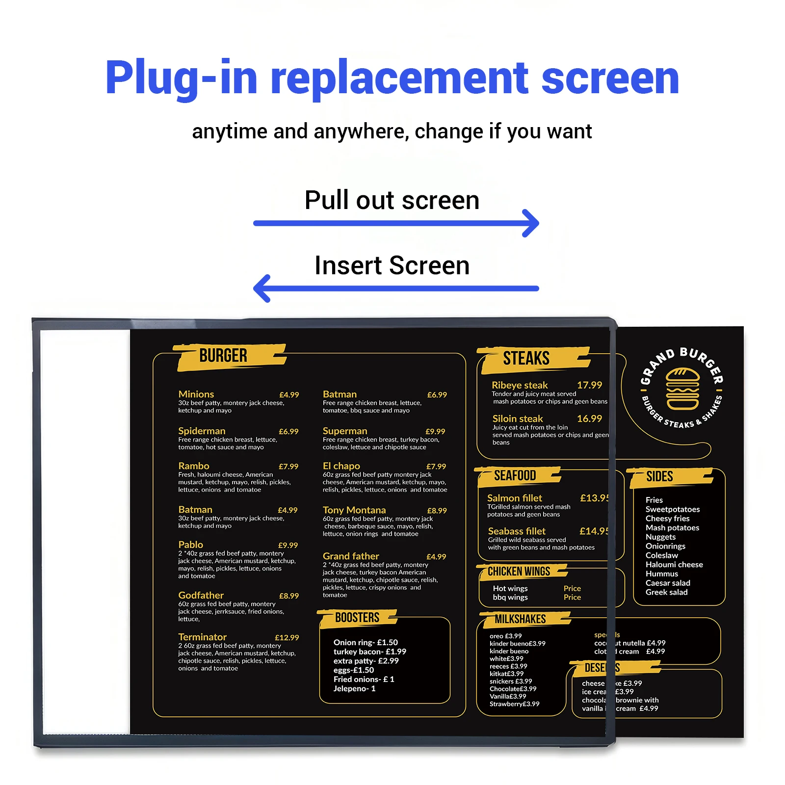 A2/A3/A4 Led Menu Board backlit Poster Frame Lightbox Frame Restaurant Advertising Display