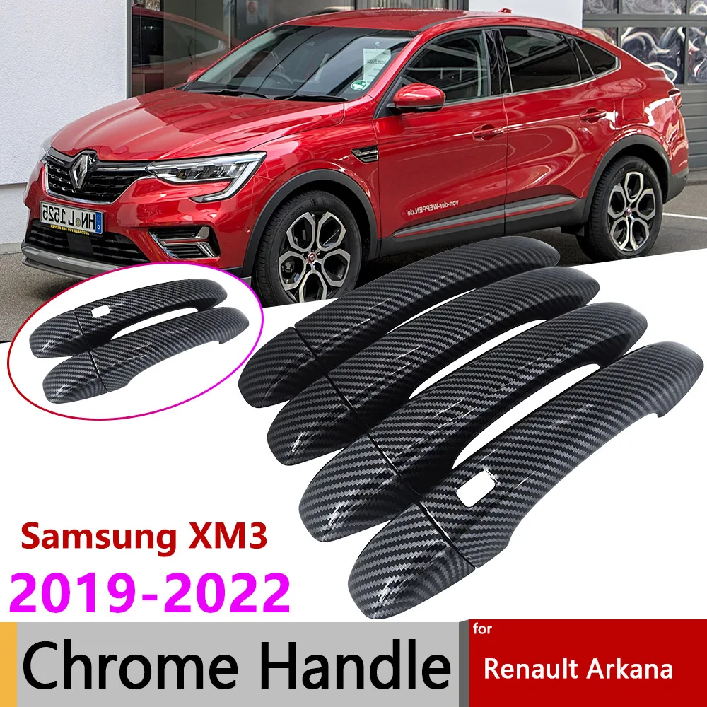 

Black Carbon Fiber Exterior Door Handle Cover for Renault Arkana Samsung XM3 Megane Conquest 2019~2022 Accessories Set Chrome