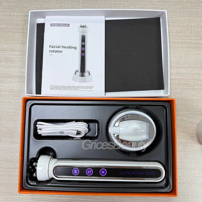 

4 In 1 Facial Heating Rotator EMS Microcurrent LED Light Therapy 360° Rotary Massage Skin Tightening Anti Aging Beauty Wand