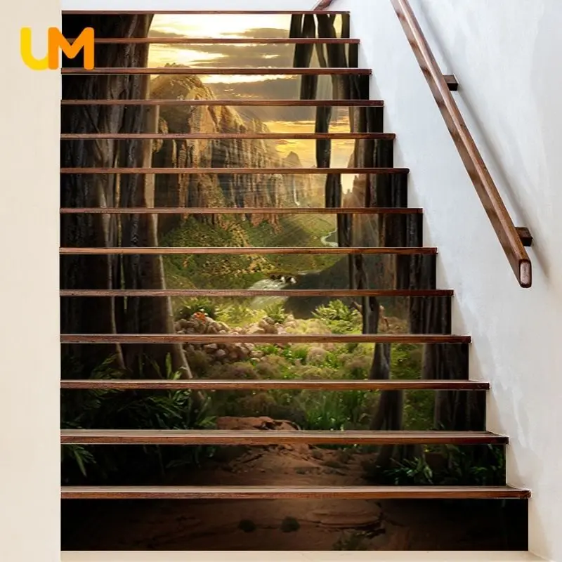 Landscape Staircase Sticker Self-adhesive Stairway Sticker Scenery PVC Waterproof Stairs Wallpaper 3D Sun Wall Sticke Wallpaper