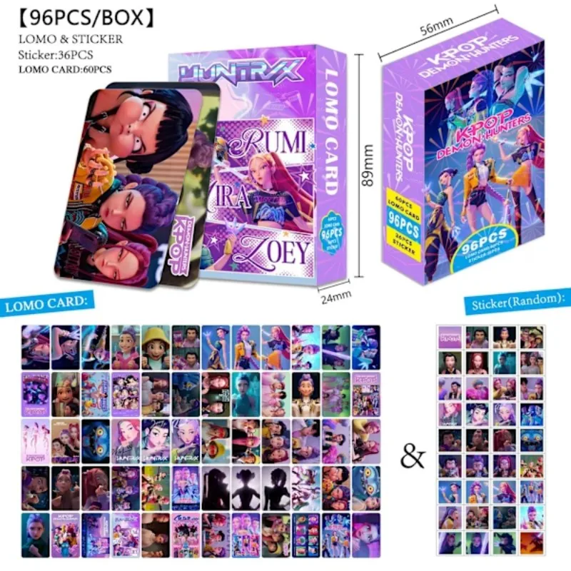96 قطعة من بطاقات تجارة الرسوم المتحركة Kpop Demon Hunters مجموعة كاملة للأولاد والبنات، هدايا HUNTR/X Saja Boys الكرتونية القابلة للجمع fo