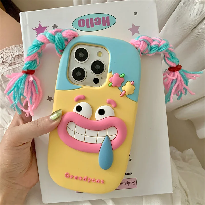 

3D Funny long braid cute girl phone case iphone11 12 13 14 15 16 Pro 13pro Max Funny shockproof protection soft silicone Kawaii