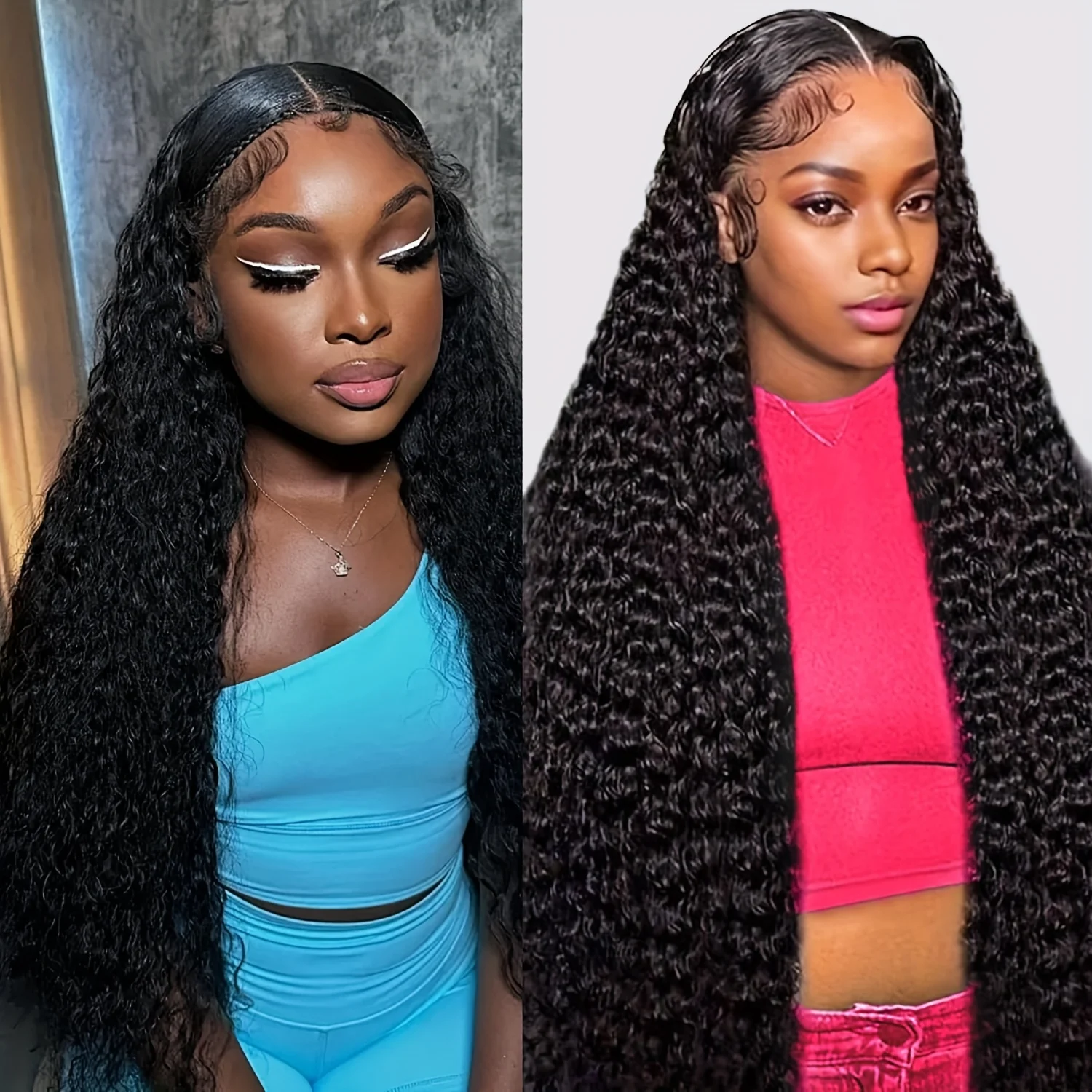

180 Density Loose Human Hair wigs 40 inch 13x6 Natural Black Brazilian Curly Loose Deep Wave 13x4 HD Lace Frontal Wig For Women