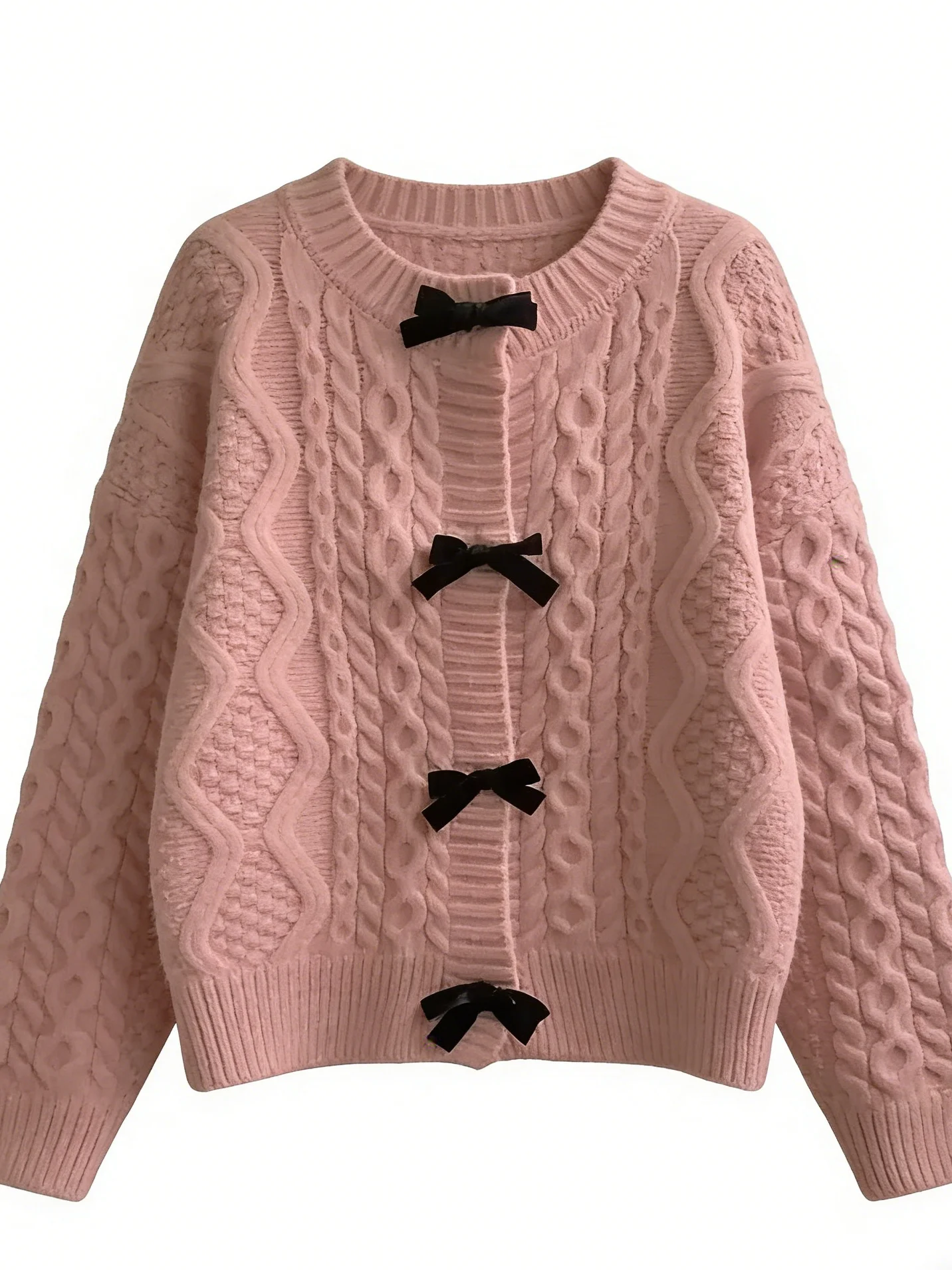 

Женский вязаный кардиган с бантом, свободный крой, в стиле ретро, модный, милый, стильный свитер