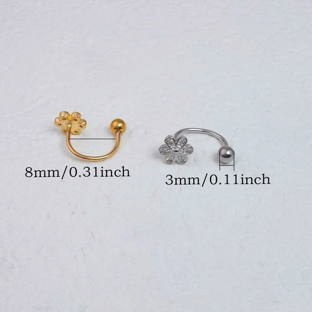 Women's Simple Flower-Shaped Nose Ring, 14K Gold Plated