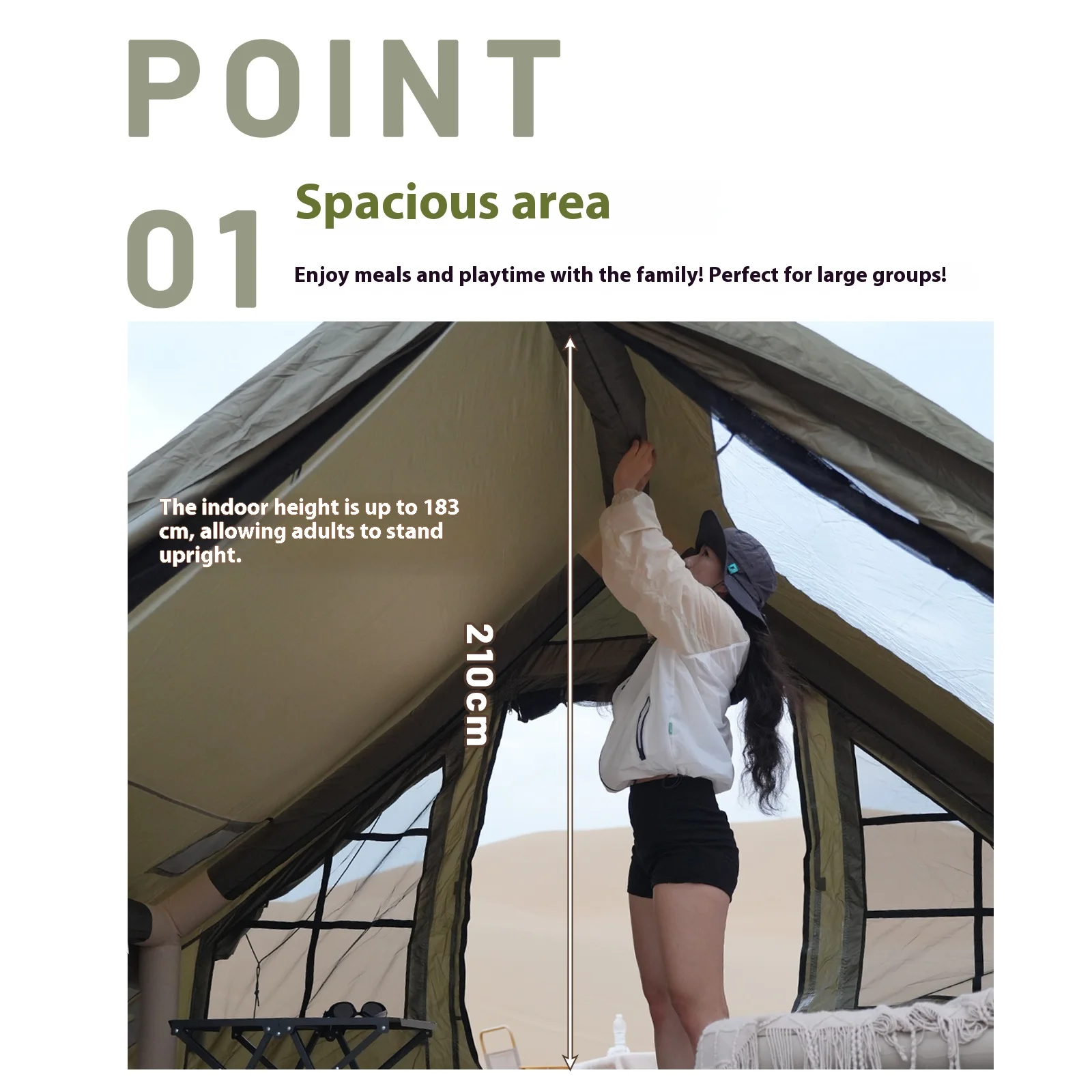 Ascentum Tienda de Campaña Inflable de Montaje Rápido para 4-6 Personas, Verde — Refugio de Campaña Inflable de Tela Oxford Resistente al Viento; Apta para las Cuatro Estaciones; Tienda de Campaña Portátil de Montaje Rápido, Ideal para Campamento, Senderismo y Excursionismo al Aire Libre.